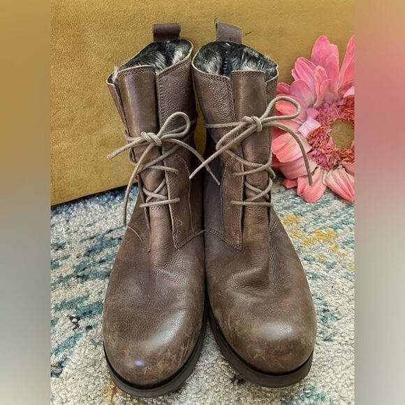 Clarks Minx Judy Leather Lace Up Winter Boots Faux Fur Brown 9 - Picture 2 of 8